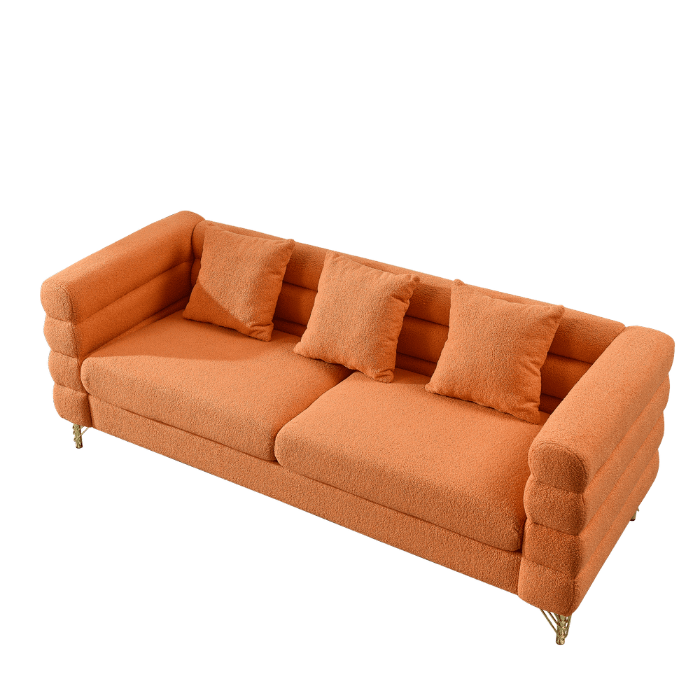 Alt View 6. Kadyn - 81" 3-Seater Sectional Sofa, Plush Teddy Fabric with Deep Comfort and 3 Included Pillows, Orange - Orange.