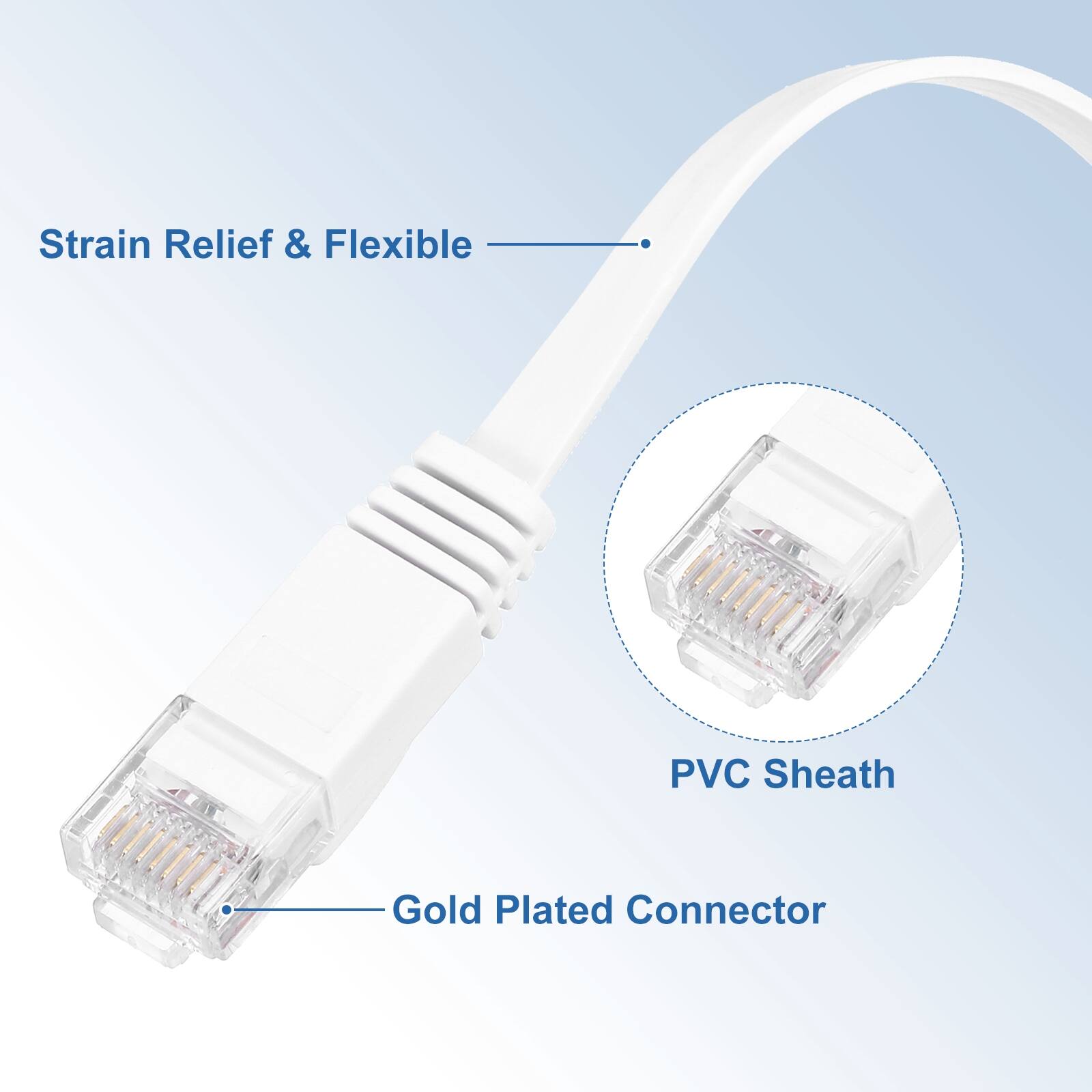 Strain Relief & Flexible  
PVC Sheath  
Gold Plated Connector
