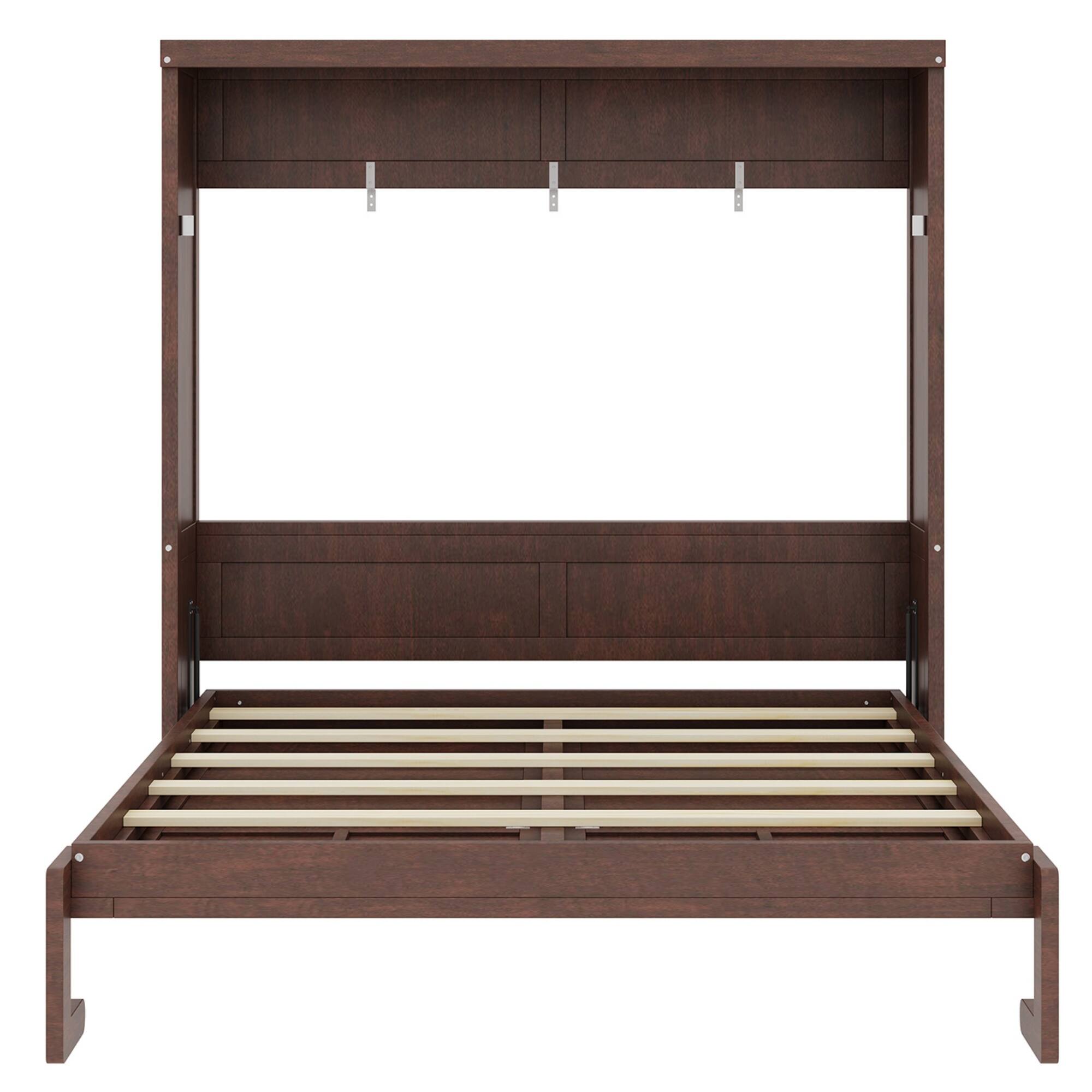 Alt View 1. Whisen - Full Size Murphy Bed with Cabinet, Wood & MDF Foldable Guest Bed, Space-Saving Furniture - Espresso.