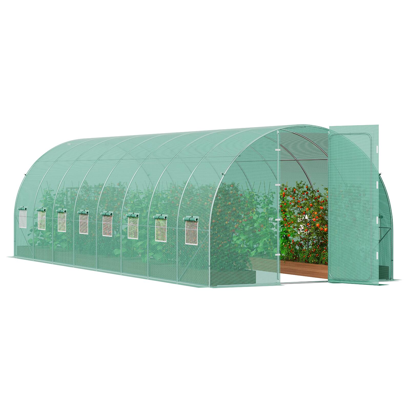 Front. VEVOR - Walk-in Tunnel Greenhouse, 27.4x9.5x7.4 ft Hoop House Greenhouse Tunnel, Plant Hot House with Galvanized Steel Frame - Green.