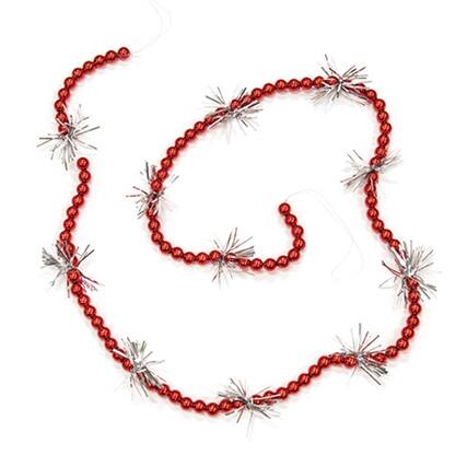 Front. BreeBe - Red Bead & Tinsel Garland 43"L - Red.