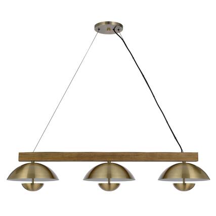 Front. Manhattan Lane - Sete 47 Inch Island Chandelier w LED, Rustic Brass Dome Shade, Wood - Brass, Brown.