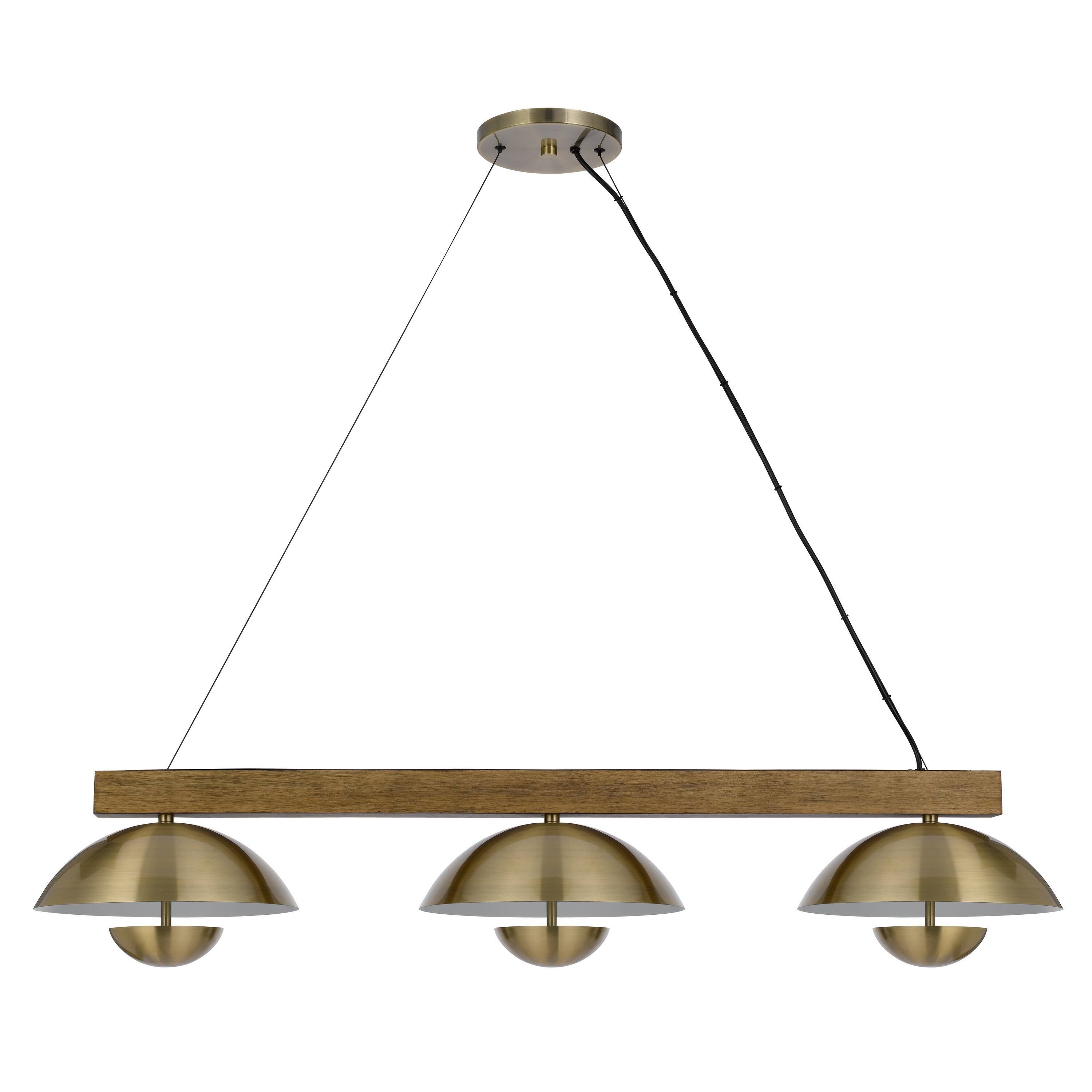 Front. Manhattan Lane - Sete 47 Inch Island Chandelier w LED, Rustic Brass Dome Shade, Wood - Brass, Brown.