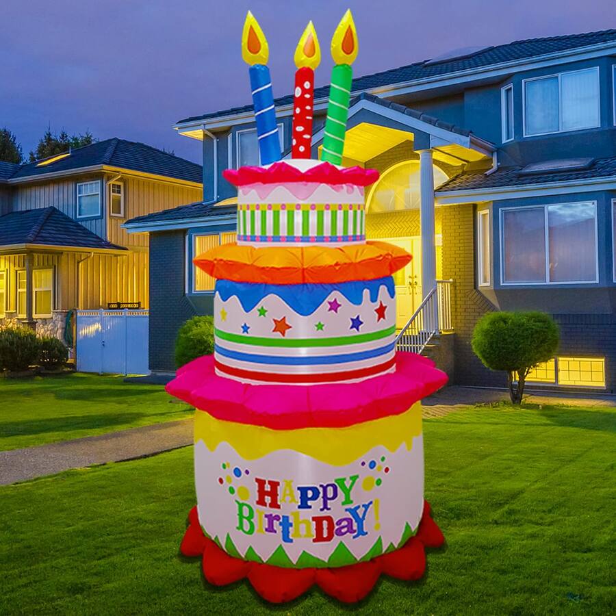 Birthday Inflateable Garnen 6Ft Inflatable Happy Birthday Decorations Balloons For Kids, LED ...