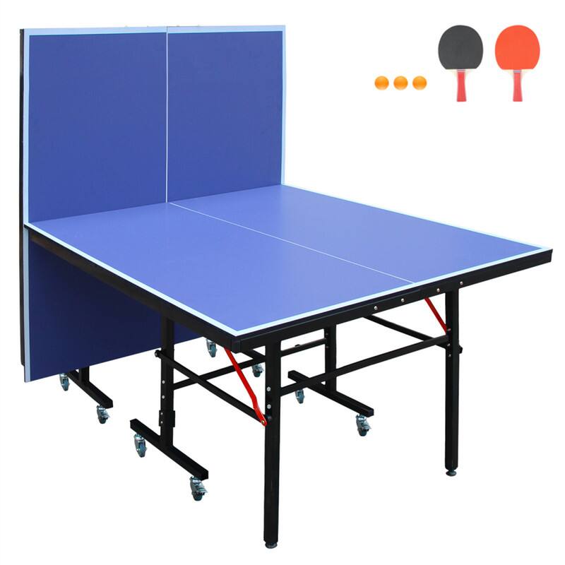 Alt View 1. HTUTWOO - Table Tennis Table Set 8ft Mid-Size - Foldable & Portable Ping Pong Table for Indoor Games, Net, 2 Paddles, 3 Balls - Blue.