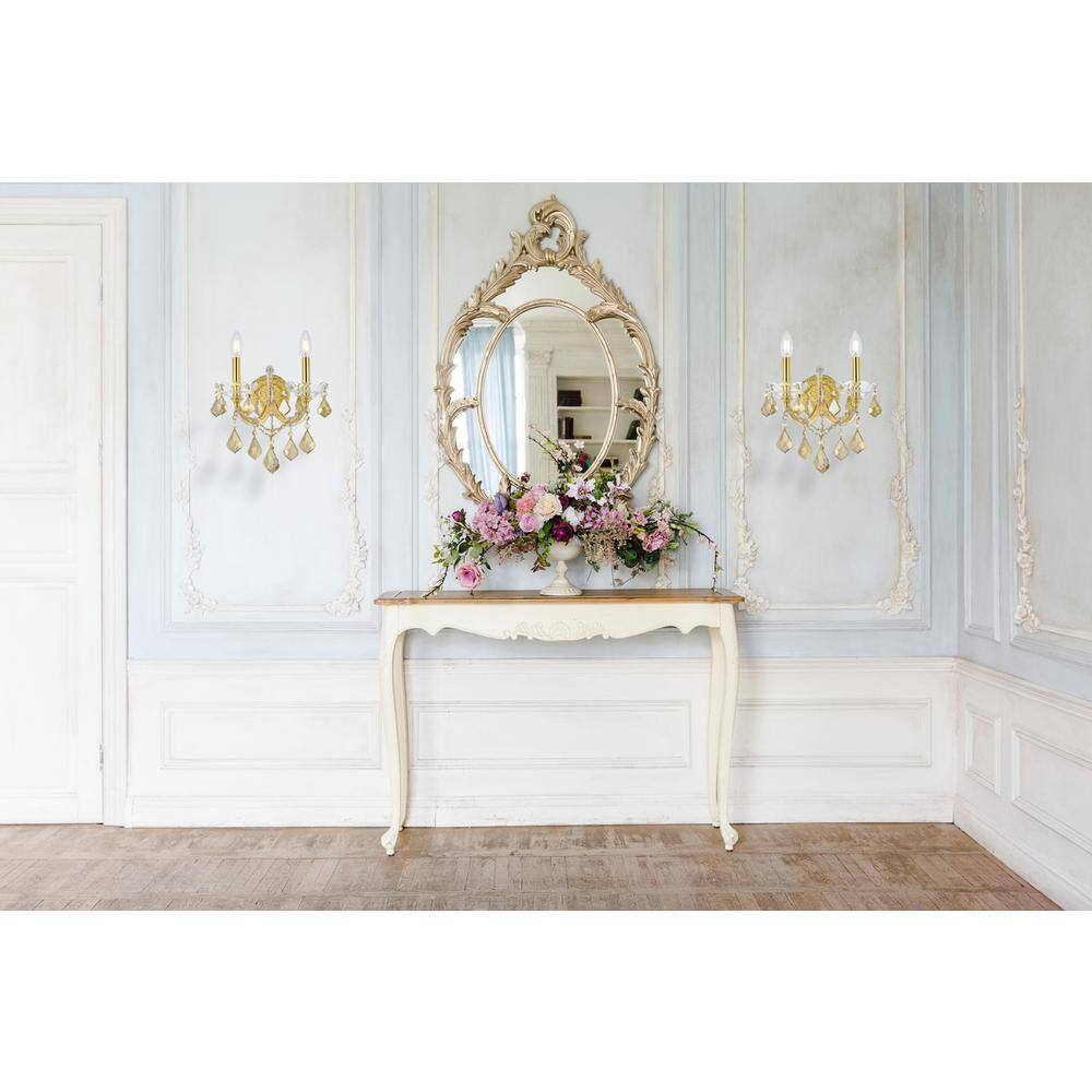 Left. Elegant Lighting - Maria Theresa 2 light Gold Wall Sconce Golden Teak (Smoky) Royal Cut Crystal - Gold.