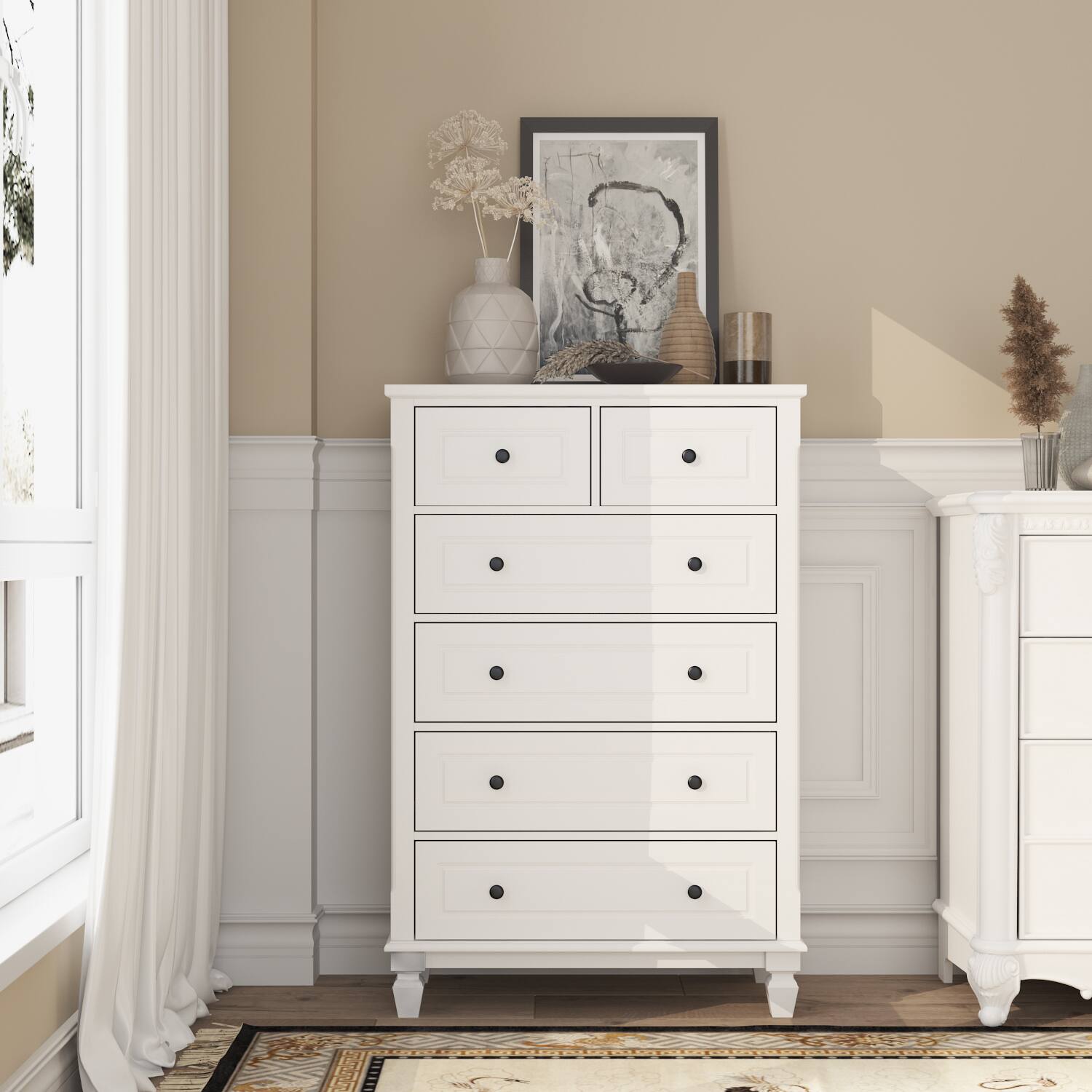 Left. FUFU&GAGA - FUFU&GAGA Vertical Dresser with Anti - Tip – Multi - Drawer Storage Solution - White.