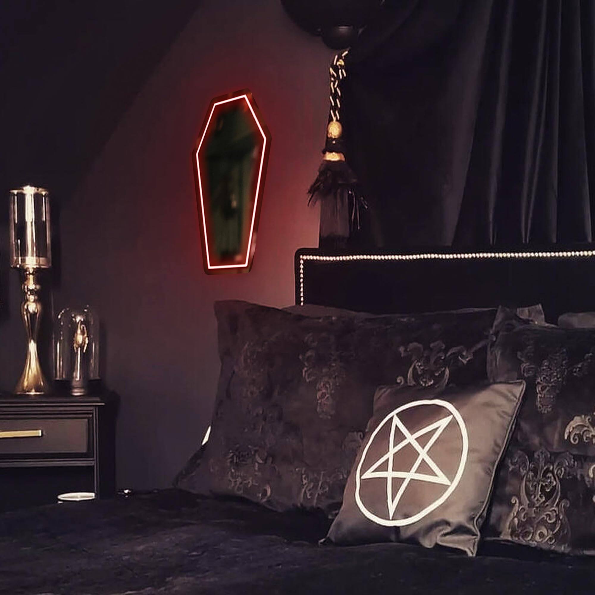 Alt View 3. Cedar Assembly - Neon Coffin Mirror 16 9" X 9 6" Gothic Led Light Sign For Room Decor Living Bedroom Bar - Gifts Goth Love... - Treat Yo'Self_TYP.