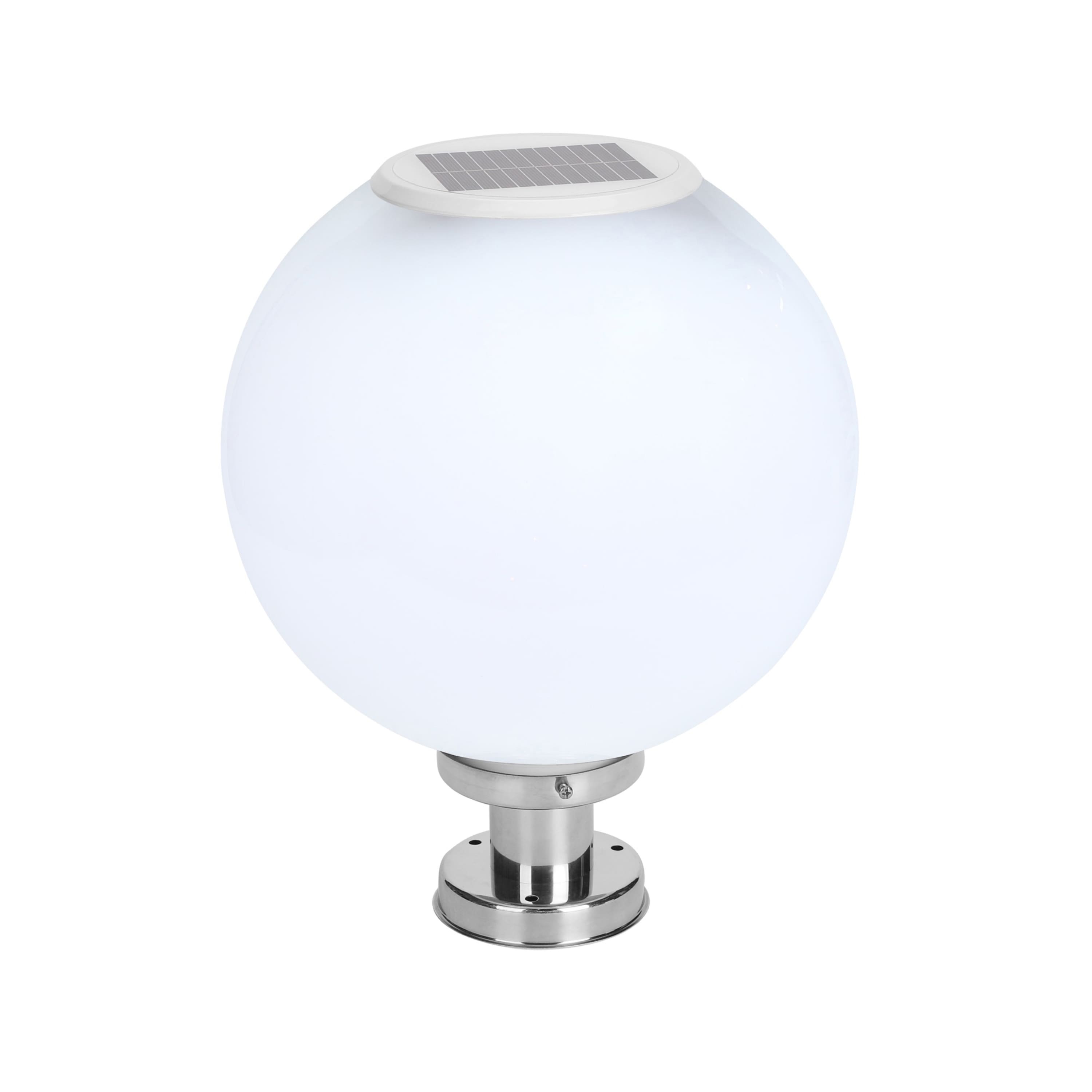 Techko Maid - Solar Outdoor Globe Sphere LED Post Light Weather Resistant with Metal Mount and Wireless Remote - Chrome
