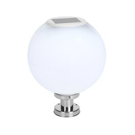 Techko Maid - Solar Outdoor Globe Sphere LED Post Light Weather Resistant with Metal Mount and Wireless Remote - Chrome