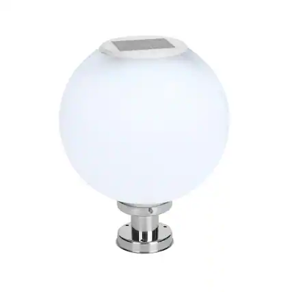 Front. Techko Maid - Solar Outdoor Globe Sphere LED Post Light Weather Resistant with Metal Mount and Wireless Remote - Chrome.