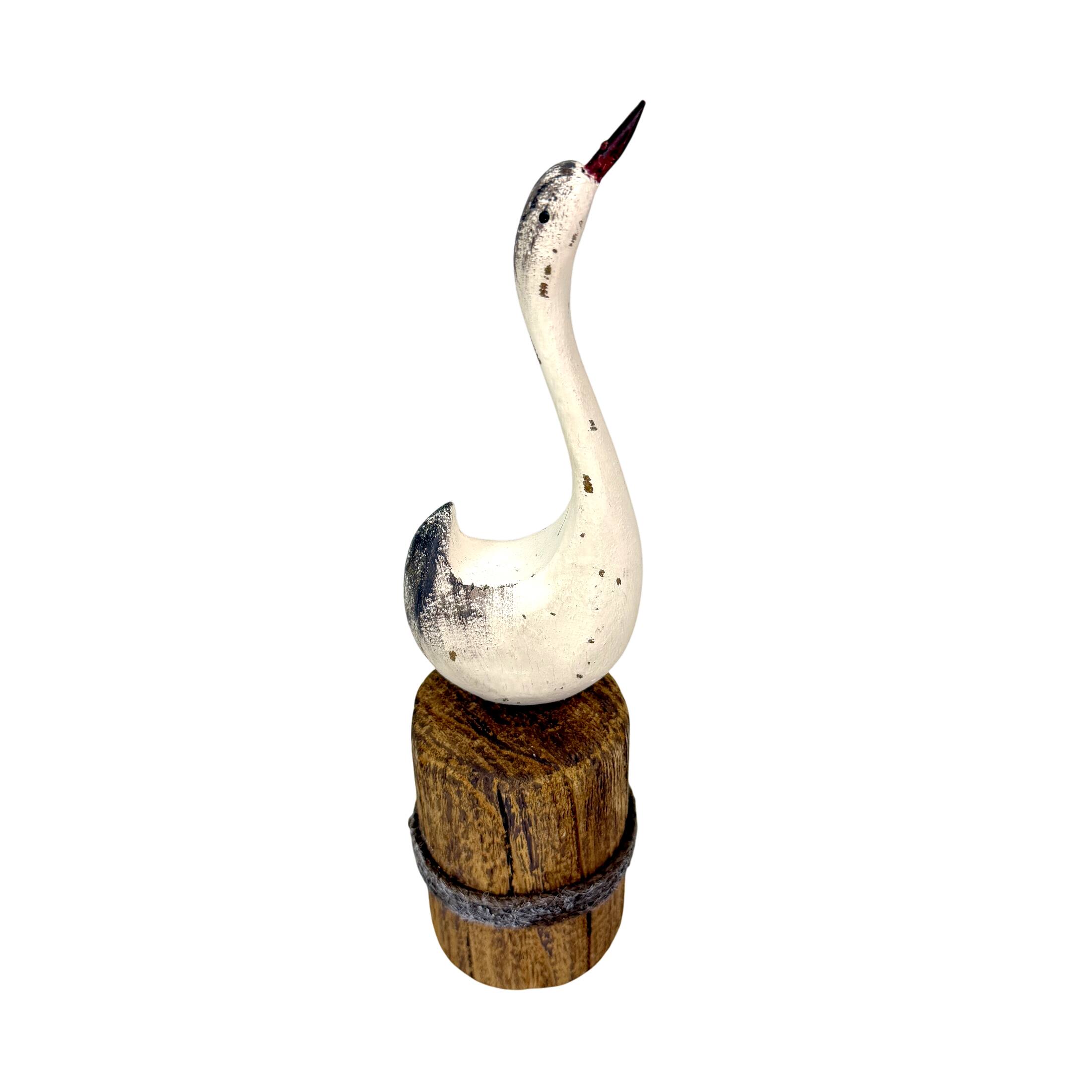 Front. Things2Die4 - Decorative Wood Swan Figurine Distressed White Coastal Dock Piling 10.75 Inch - White.