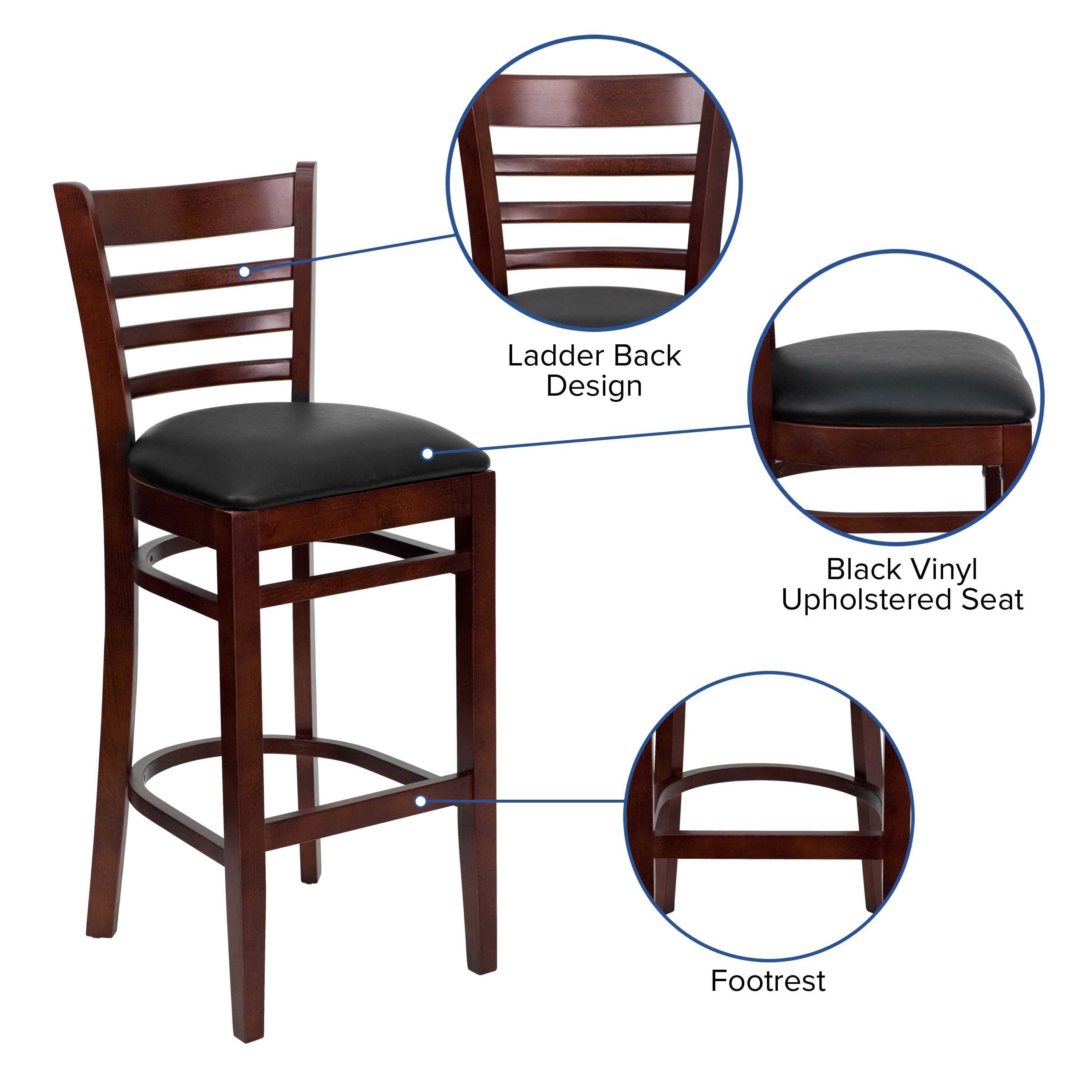 Ladder Back Design  
Black Vinyl Upholstered Seat  
Footrest