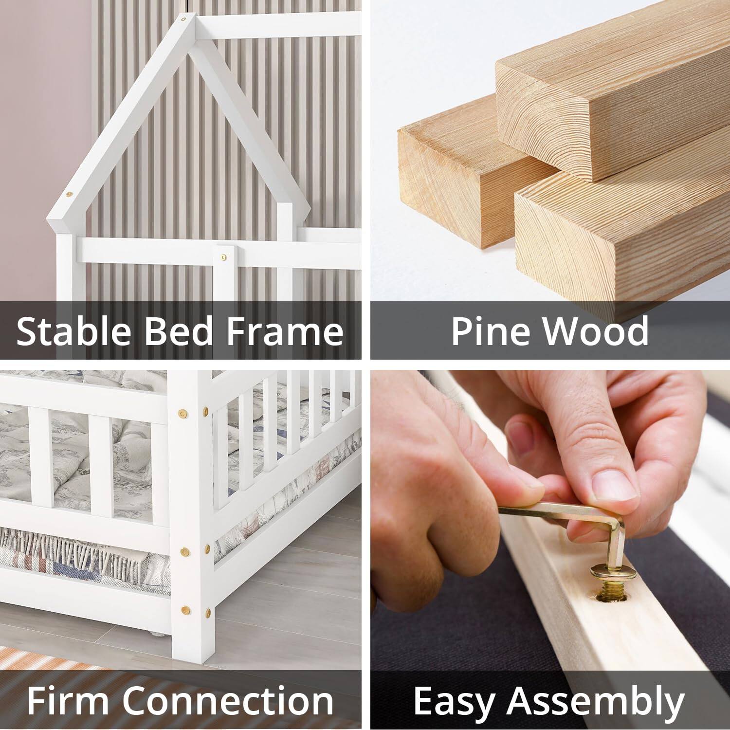 - Stable Bed Frame
- Pine Wood
- Firm Connection
- Easy Assembly