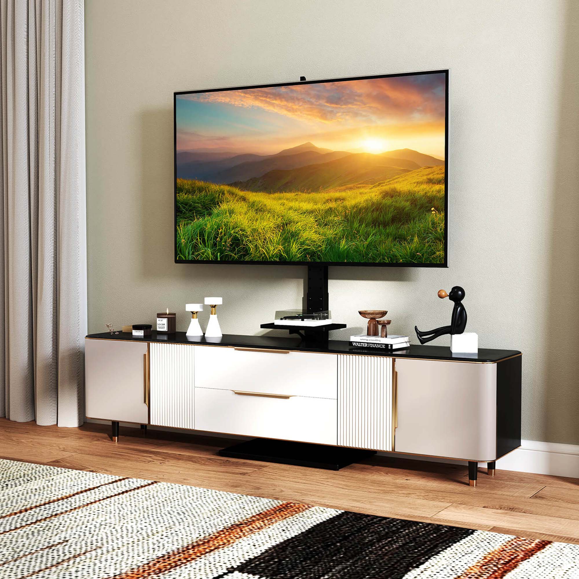 Alt View 4. Costway - Costway Floor TV Stand with Power Outlet Height Adjustable Tall TV Stand with Storage Shelf - Black.