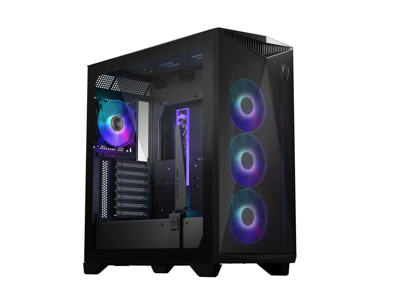 Alt View 4. MSI - MSI MPG GUNGNIR 300R AIRFLOW, 2xUSB 3.2 Gen1, 1xUSB 3.2 Gen2 Type-C, 4x120mm ARGB Fan, Tempered Glass, Black - Black.