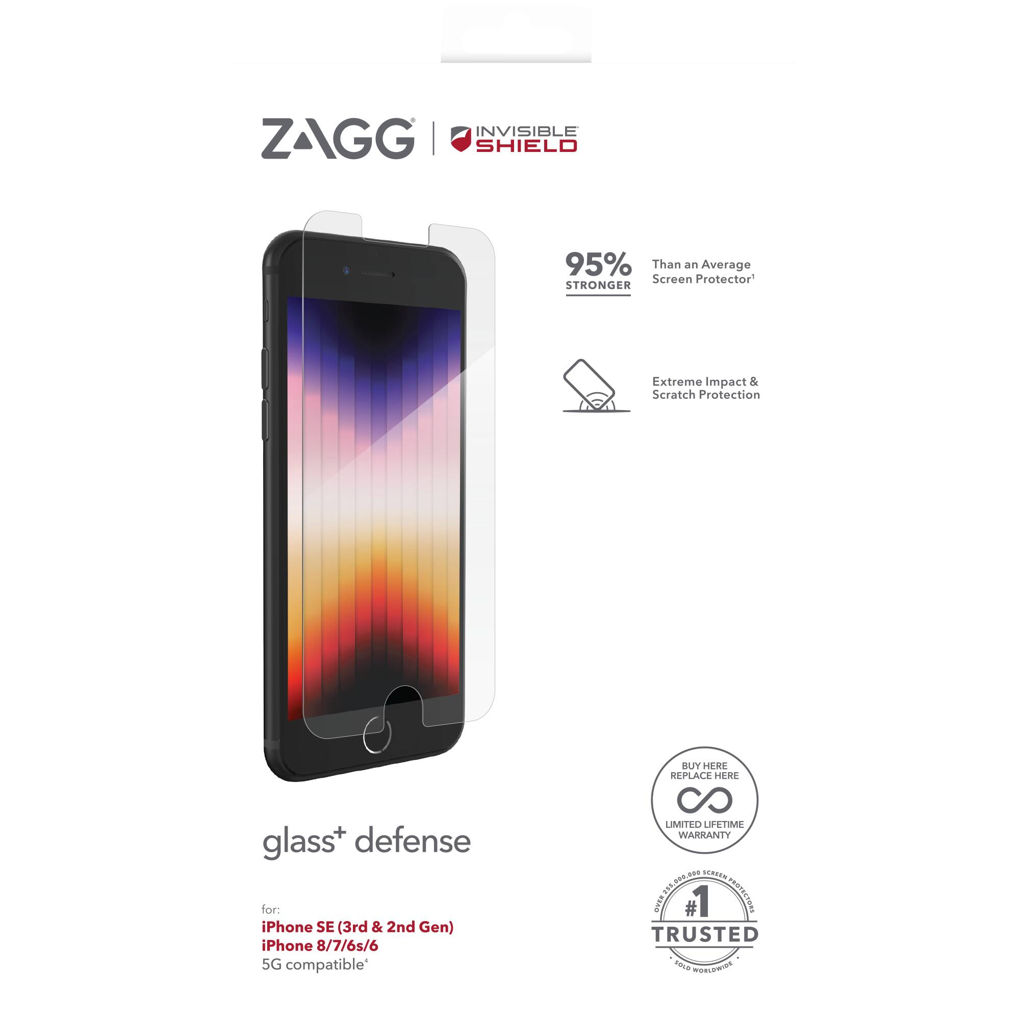Alt View 13. ZAGG - Glass+ Defense Screen Protector for Apple iPhone SE (3rd & 2nd Gen)/8/7/6s/6 - Clear.