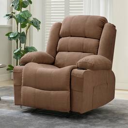 Jojoka - 37.4" Wide Oversize Manual Recliner Chair, Breathable Fabric Recliner Rocker with 3 Angle Modes, Cup Holders - Brown