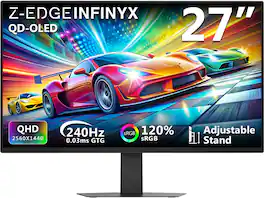 Z-Edge - INFINYX Series X27 OLED 2K QHD 2560x1440 240Hz GTG 0.03ms Gaming Monitor, with Adjustable Stand - Black