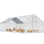 Front. Pawhut - Large Metal Chicken Coop, Walk in Chicken Run with Waterproof & Anti-UV Cover, Feeding Door, Hanging Feeder - Silver.