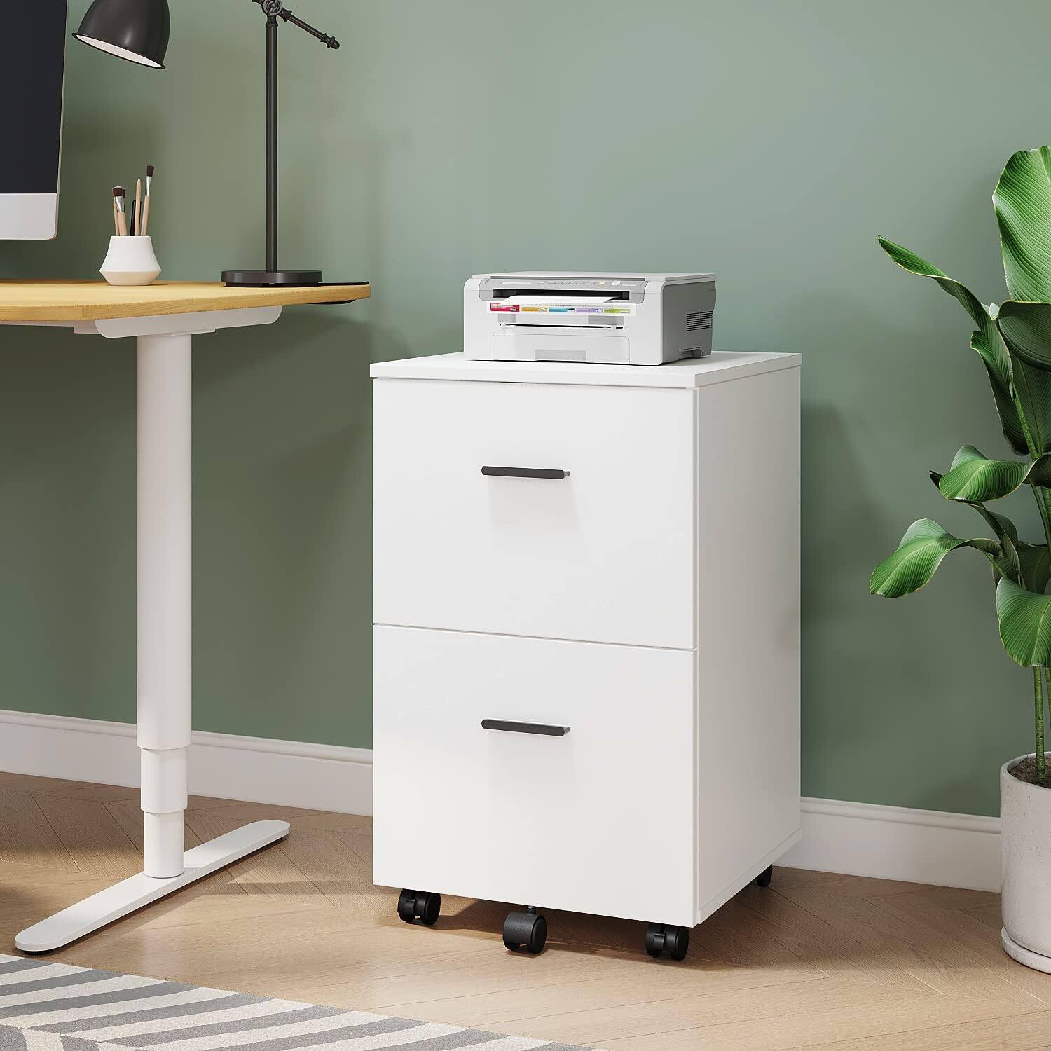Alt View 2. Paradigms Interiors - 2 Drawer Mobile File Cabinet Wood Rolling Filing Printer Stand Under Desk Storage Organizer Fits Letter - White.