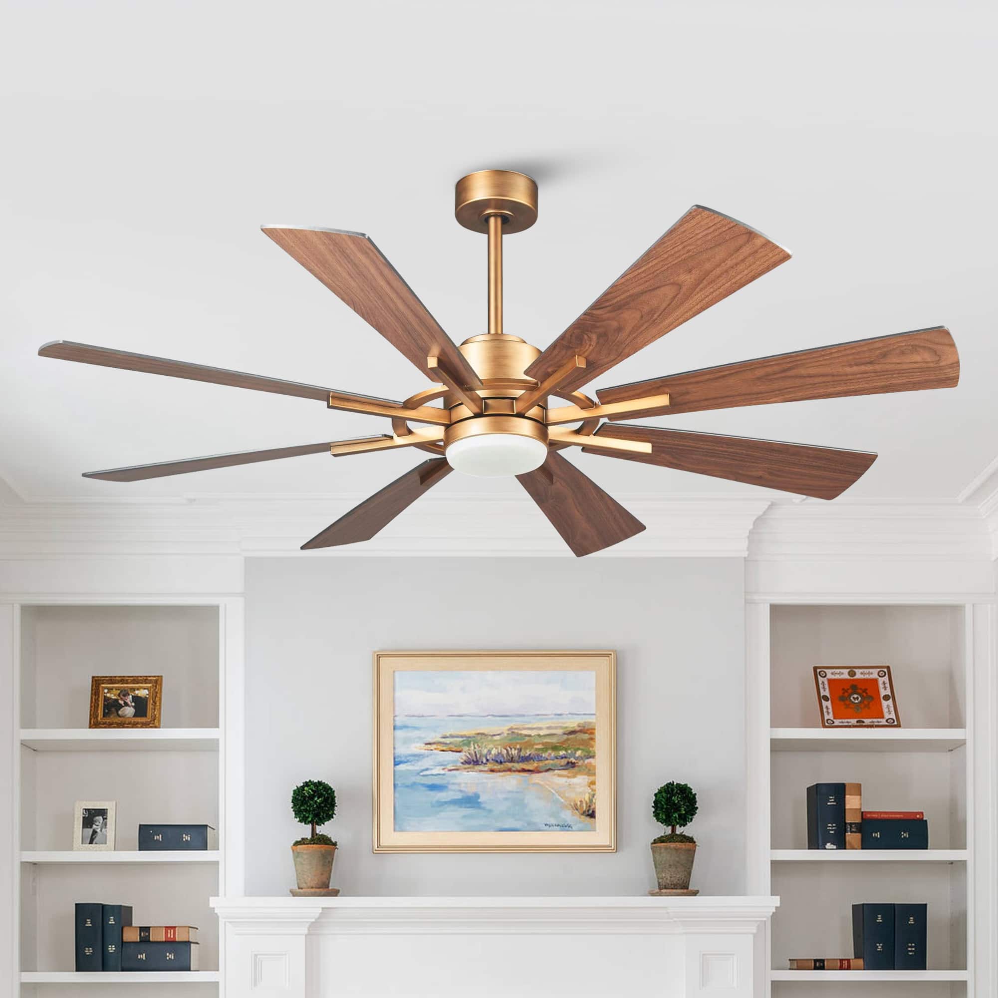 Parrot Uncle - 60 in. Windmill 8-Blade Integrated LED Ceiling Fan with Light and Remote Control, DC Reversible Motor - Gold