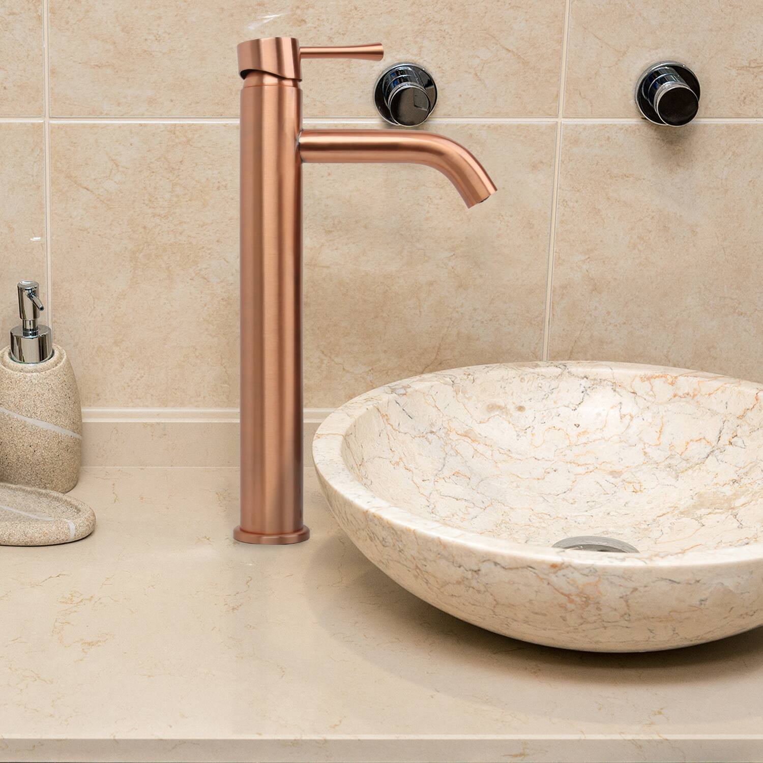 Alt View 5. Akicon - Akicon Solid Brass Single Handle Bathroom Vessel Faucet Basin Mixer Tap Tall Body in Copper - Copper.