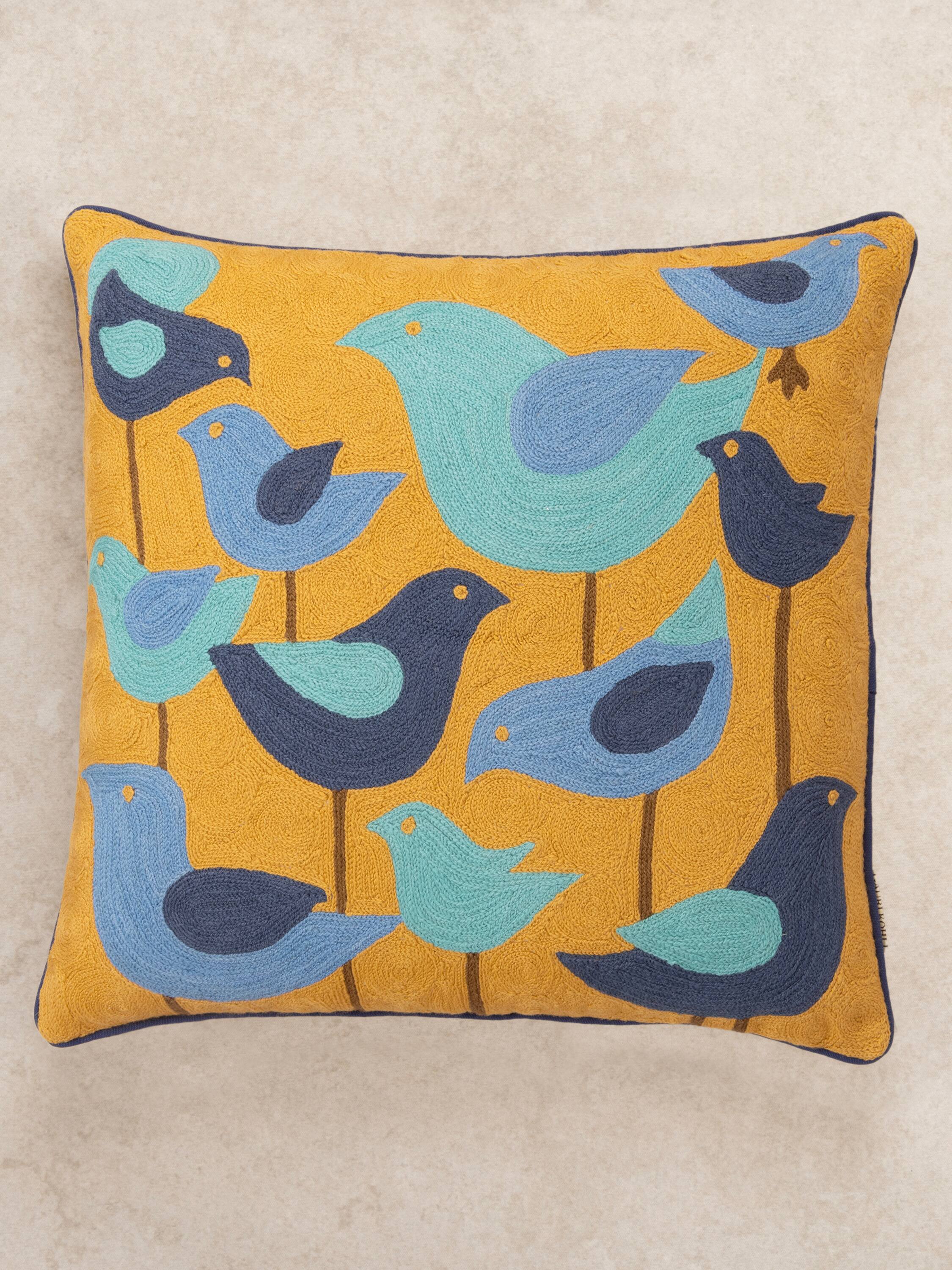Angle. GAURI KOHLI - Aloha Pillow - Shades of blue and mustard.