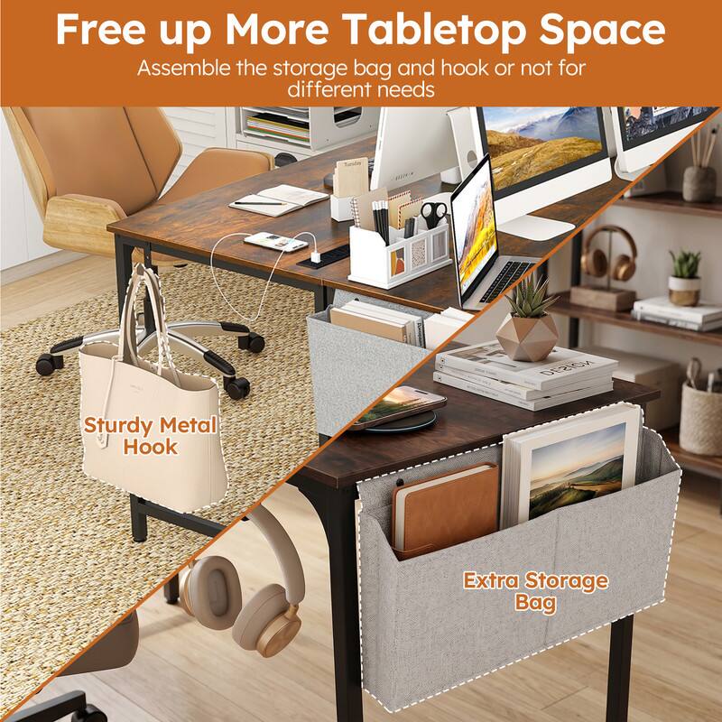 Free up More Tabletop Space  
Assemble the storage bag and hook or not for different needs  
6A Sturdy Metal Hook  
Extra Storage Bag