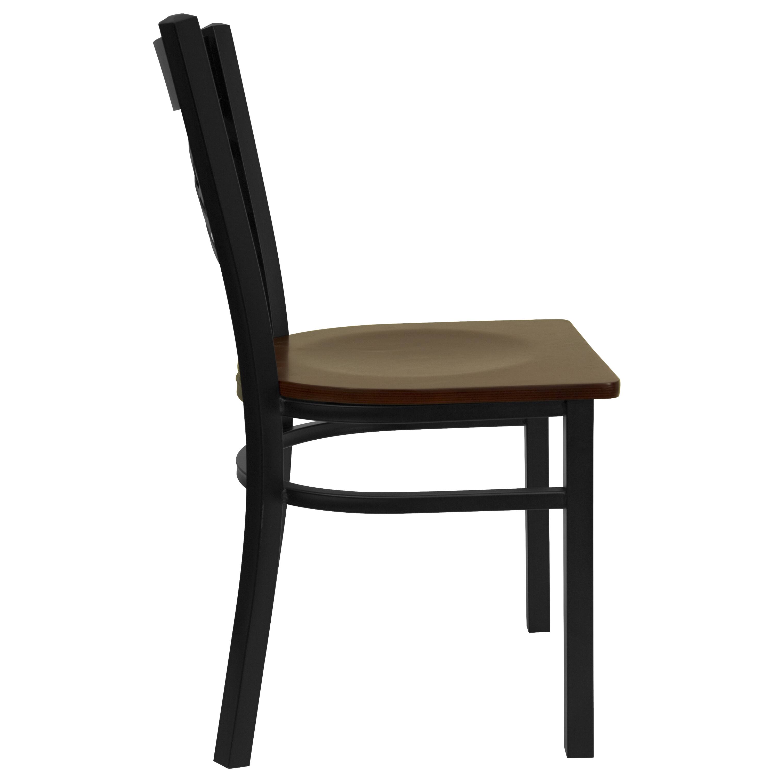 Alt View 5. Emma + Oliver - 2 Pack "X" Back Metal Restaurant Chair - Mahogany Wood Seat/Black Metal Frame.