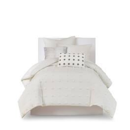 Gracie Mills - Grady Elegance Defined Cotton Jacquard Comforter Set with Euro Shams and Throw Pillows - Ivory