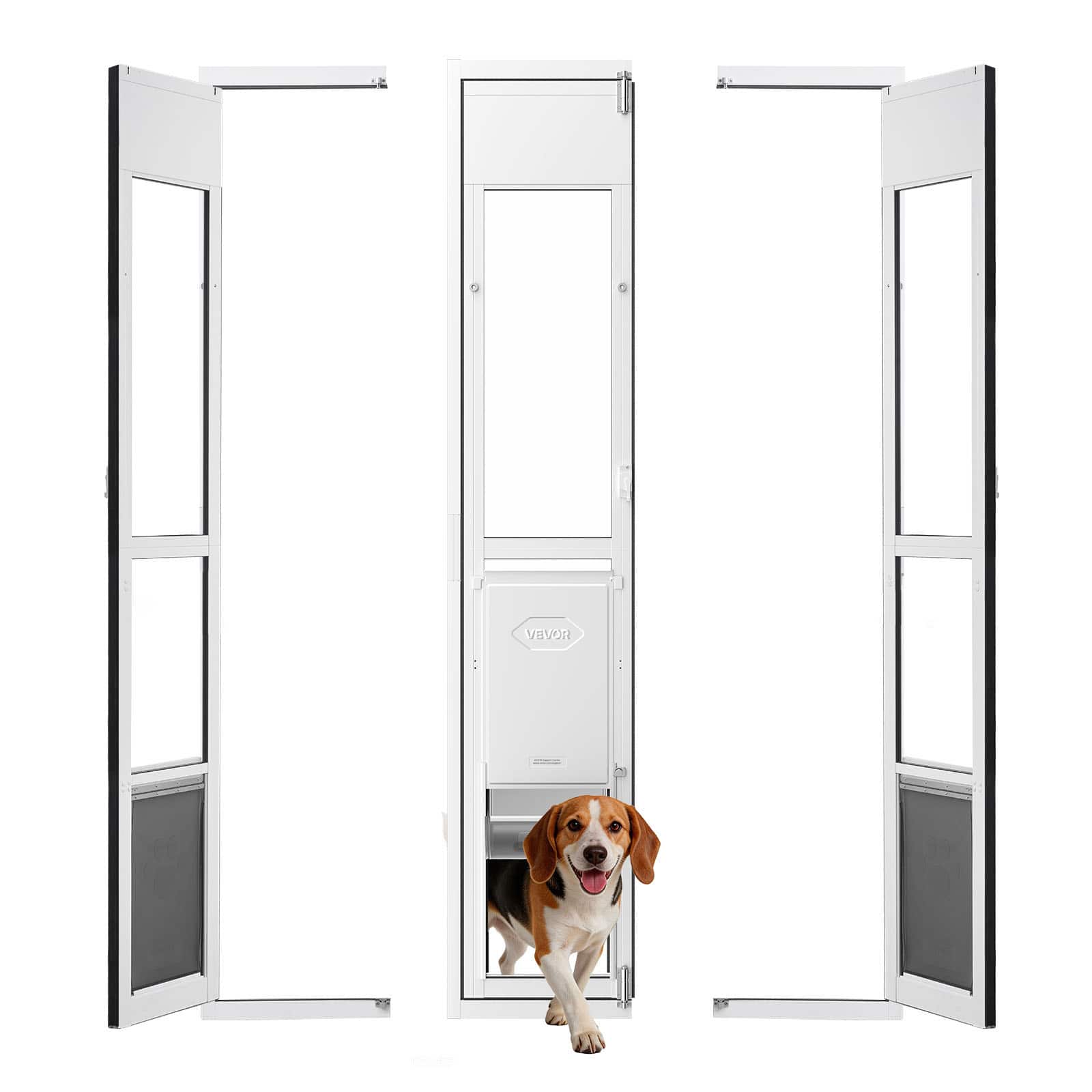 VEVOR - Dog Door for Sliding Glass Door, 75 7/8" to 80 11/16" Adjustable Height, Aluminum Alloy Frame with Flap, Lock Design - White