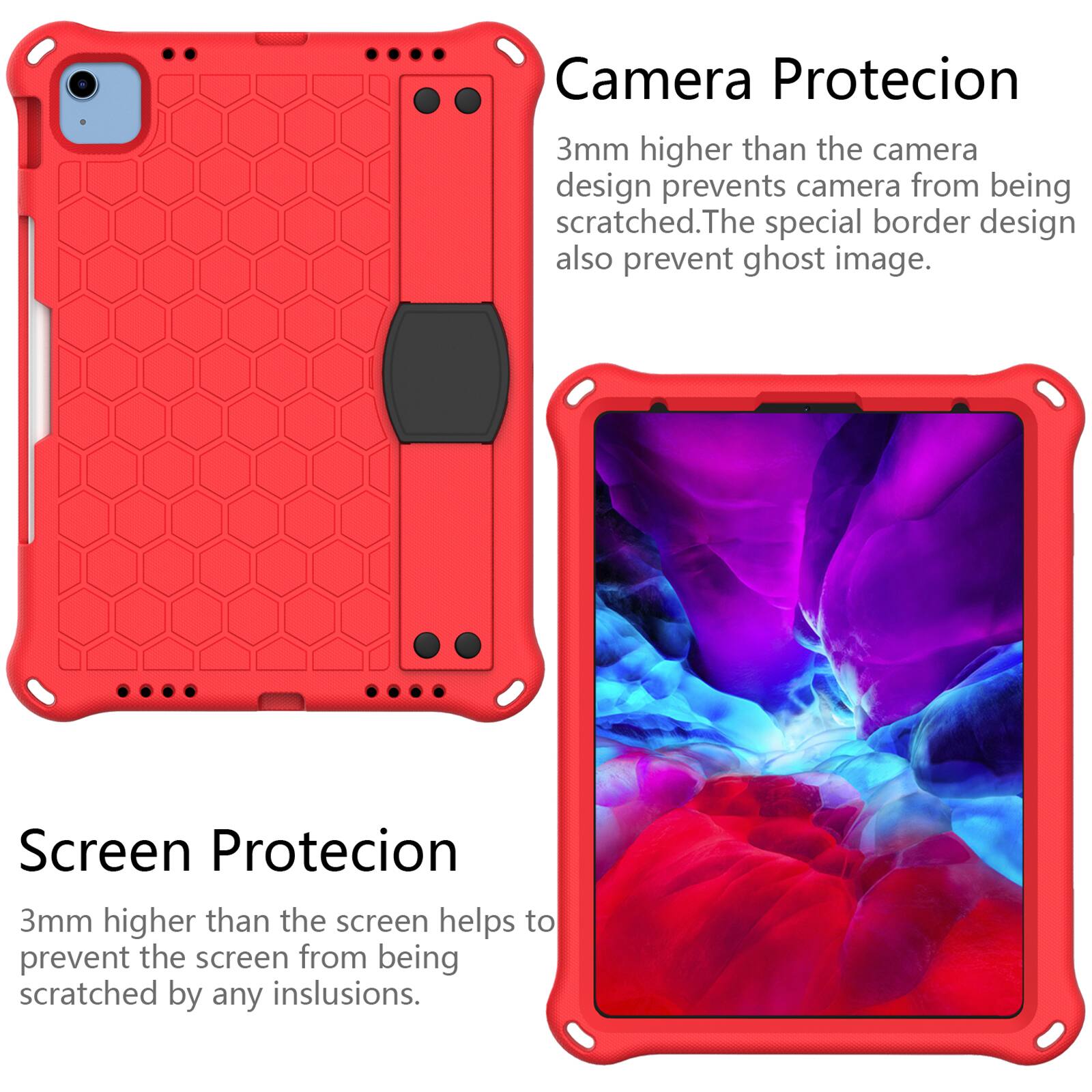 Camera Protecion  
3mm higher than the camera design prevents camera from being scratched. The special border design also prevent ghost image.  

Screen Protecion  
3mm higher than the screen helps to prevent the screen from being scratched by any inslusions.