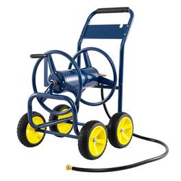 Costway - Garden Hose Reel Cart 4 Wheels, 330 ft 5/8" Large Capacity for Outside Yard Lawn - Navy