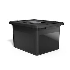 Front. Staples - File Box Plastic File Box Snap, Letter/Legal Size - Black.