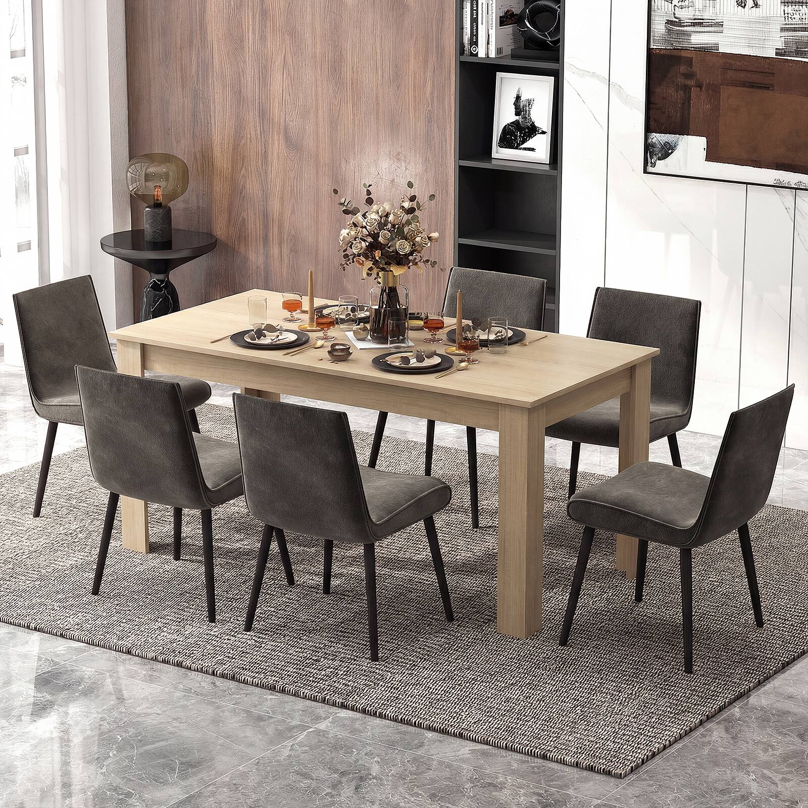 Alt View 3. Costway - Costway 63" Dining Table Rectangular Modern Kitchen Table For 6 People Home Furniture - Oak.