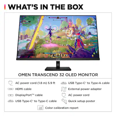 HP OMEN - Transcend 31.5" QD-OLED 4K UHD 240Hz G-SYNC Compatible Gaming Monitor with Adjustable Height - Black/White