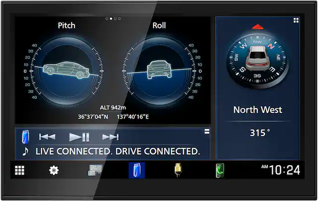 Pitch Roll 40 30 20 10 0 10 40 30 20 10 0 10 W SW S NW SE N NE E 20 20 30 40 30 40 ALT 942m 3637'04"N 13740'16"E North West = I LIVE CONNECTED. DRIVE CONNECTED. 315 AM 10:24