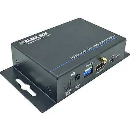 blackbox.com BOX BLACK www
Embedder/De-Embedder Embedder/ AV SOLUTIONS Audio PRO HDMI F/W Power 2 Mode OUT HOMI Stereo Out Toslink Test