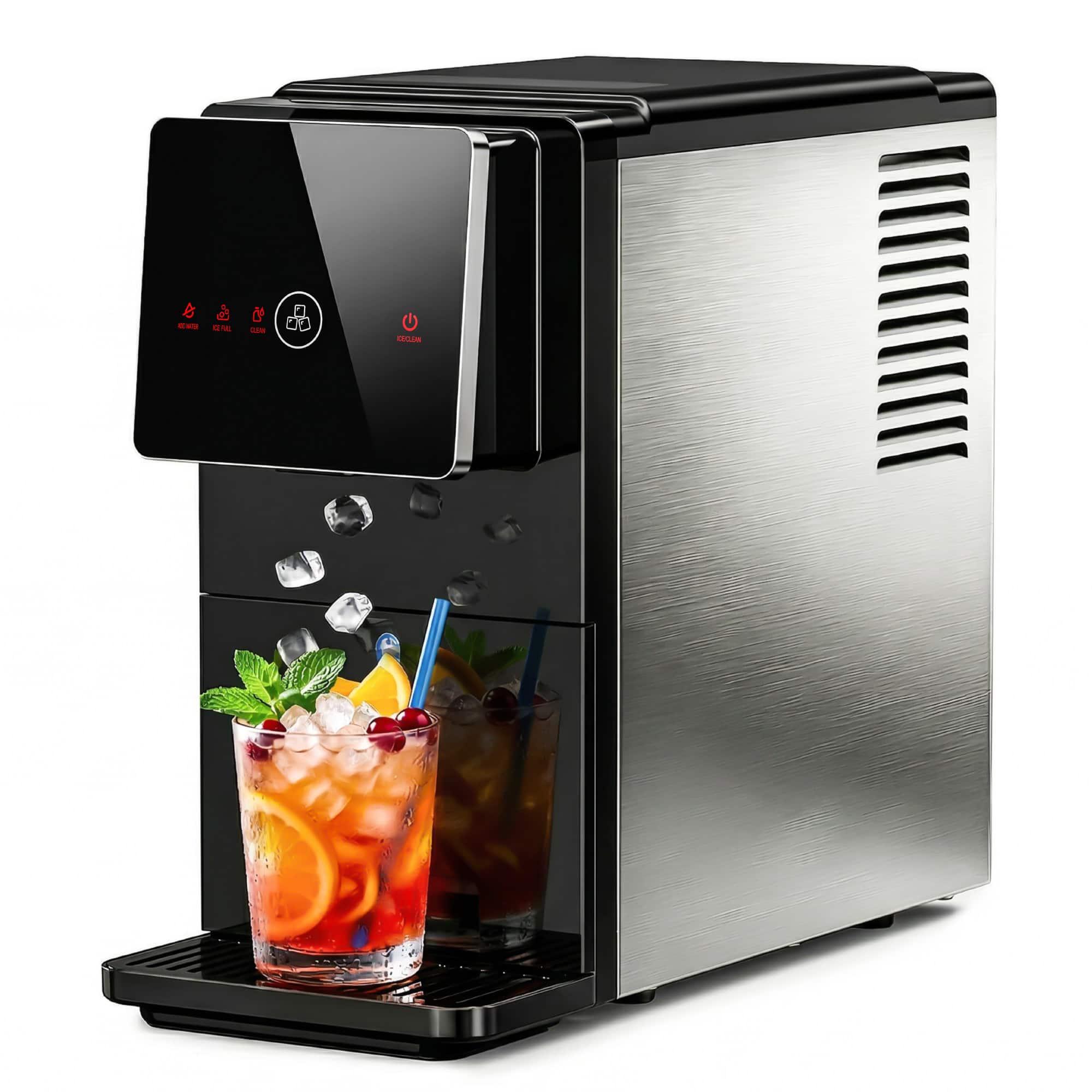 SIMZLIFE - Countertop Nugget Ice Maker,33lbs/Day, 10-Min Fast Ice, Self-Cleaning, Quiet,Perfect for Cocktails, Iced Coffee & More - Black