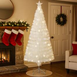 BreeBe - Pre-Lit Iridescent Fiber Optic Tree – 5ft 6ft 7ft Artificial Christmas Decor - White