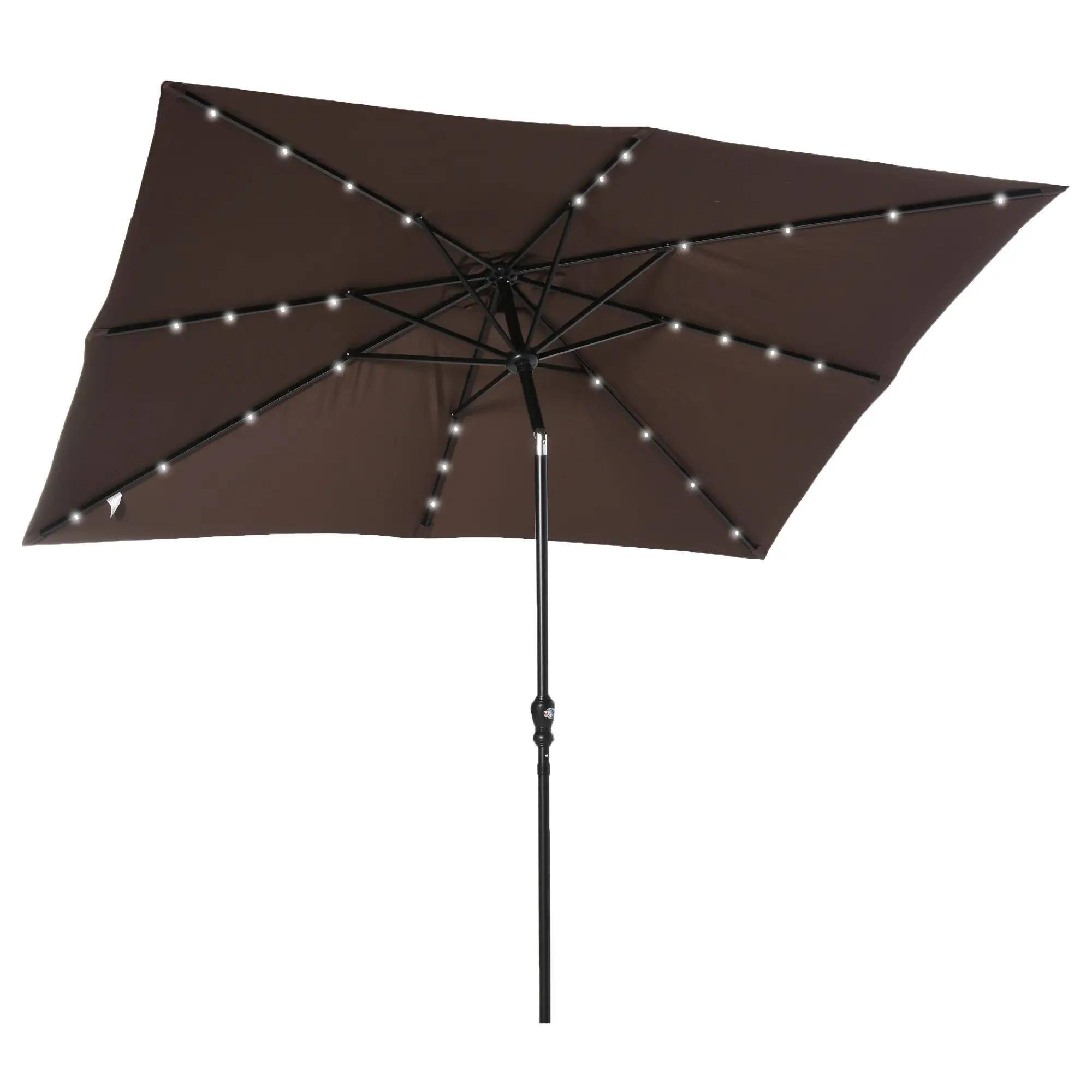 Alt View 7. Spaco - Spaco 9 x 7 FT Solar Patio Umbrella, LED Lights, Crank Tilt,for Deck or Pool - Brown.
