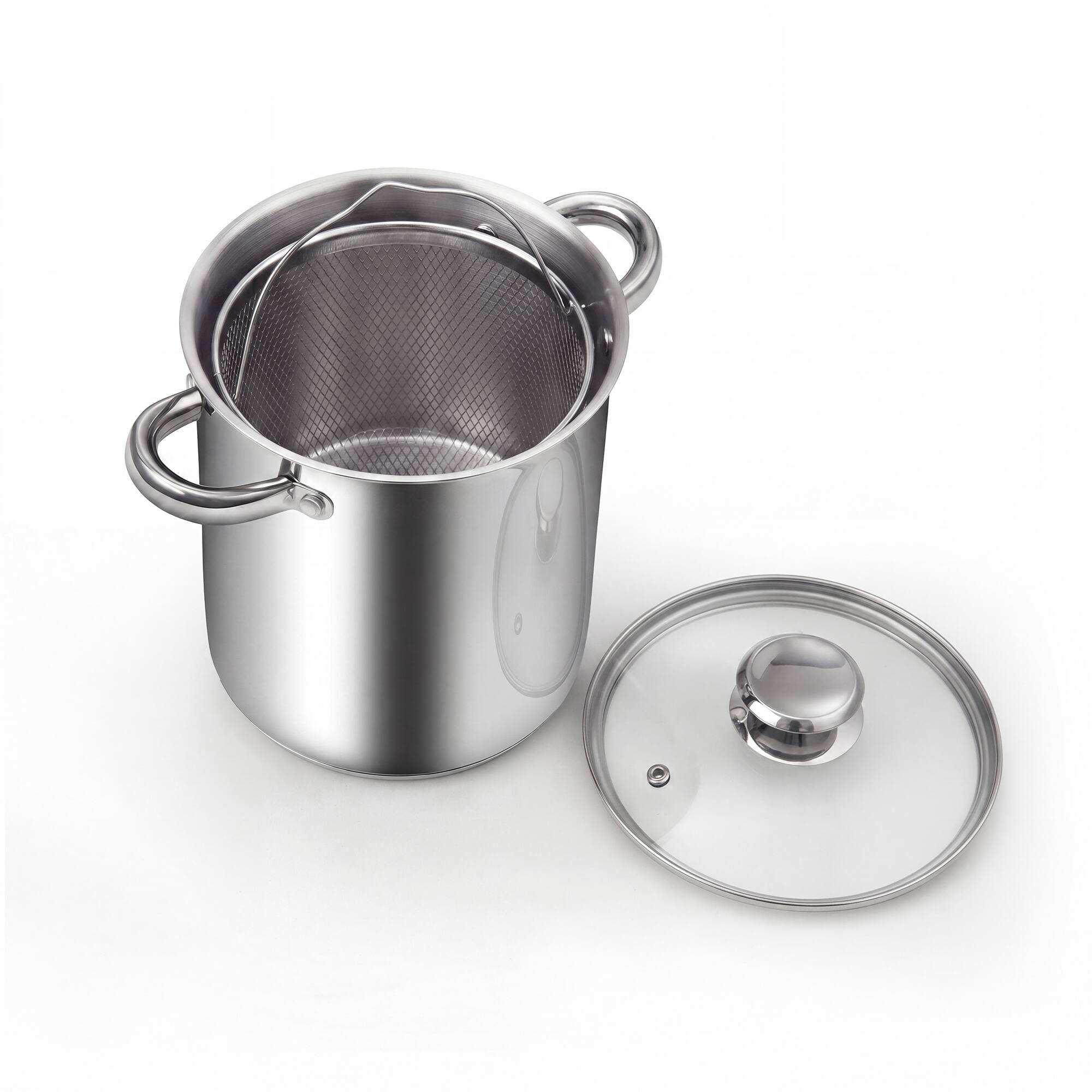 Alt View 6. Cook N Home - Basics 4Qt S/S Deep Fryer Pot with Oil Drip Drainer Rack,Glass Lid,suitable for Japanese Tempura,French Fries, Chicken - stainless steel.