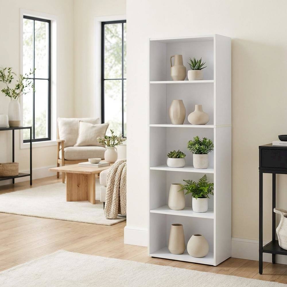 Left. FurniFact - Reversible 5-Tier White Open Shelf Bookcase for Storage and Organization - Brown.