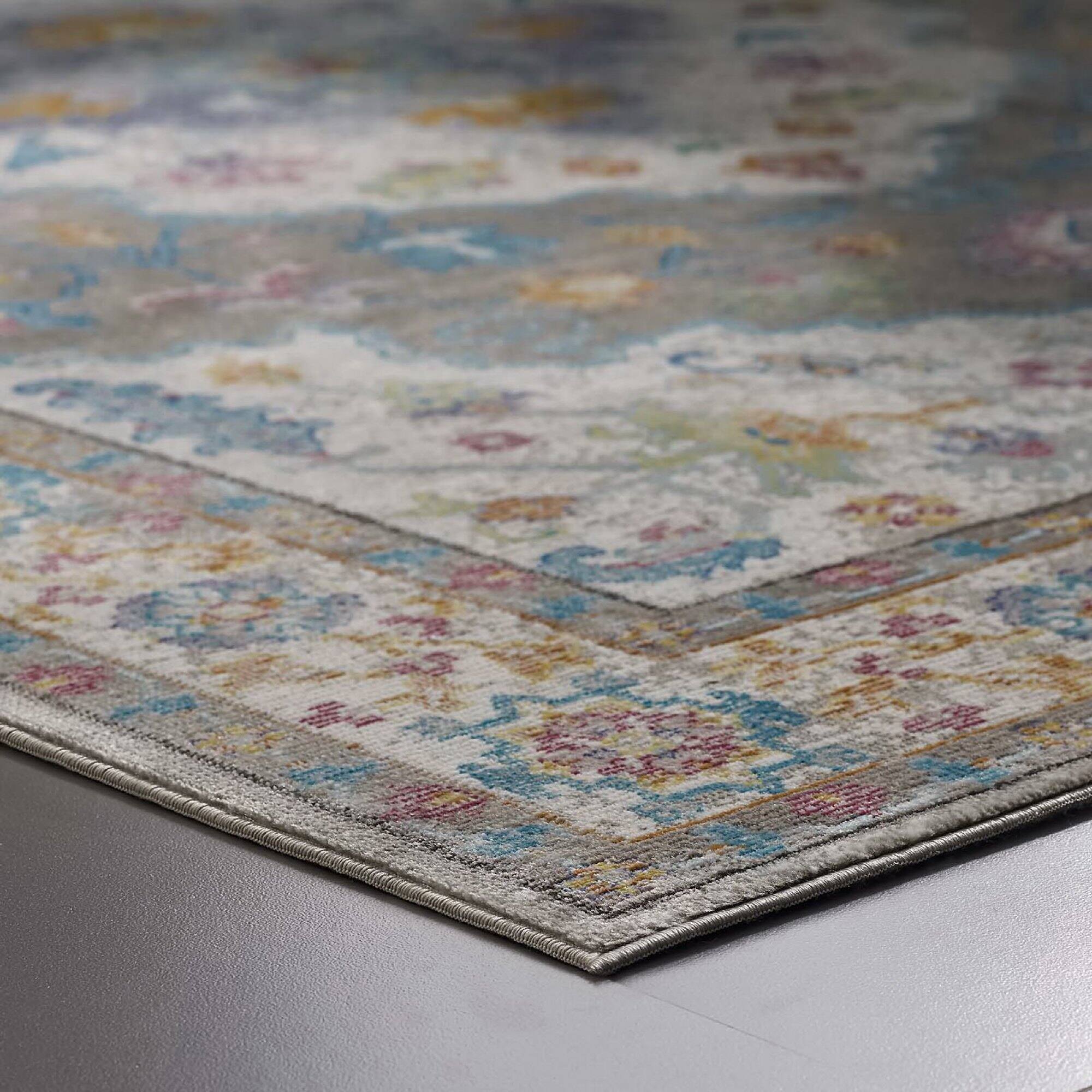 Back. Modway - Success Anisah Distressed Floral Vintage Medallion Area Rug - Gray Ivory Yellow Orange.