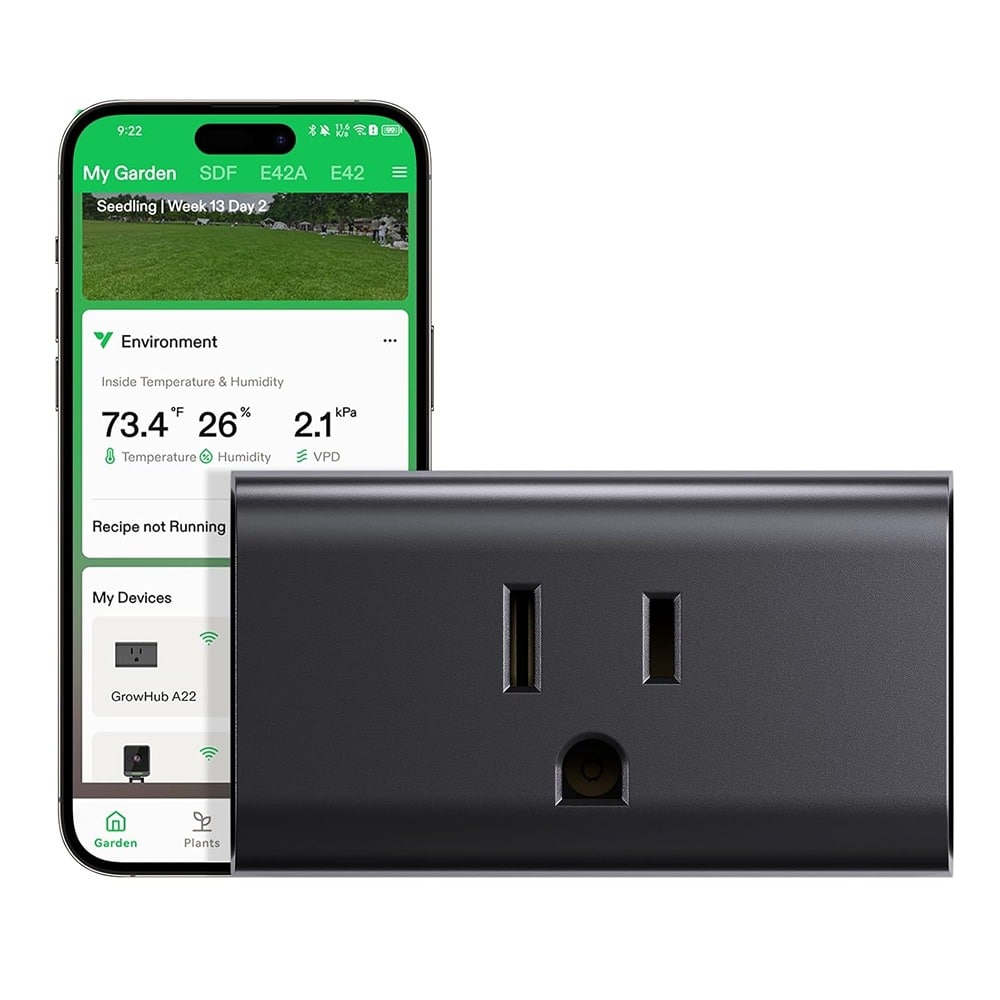 MOSZAR LLC - GrowHub Smart Outlet Controller A10, 15A, 1800W, Wi-Fi, Remote Control - Black