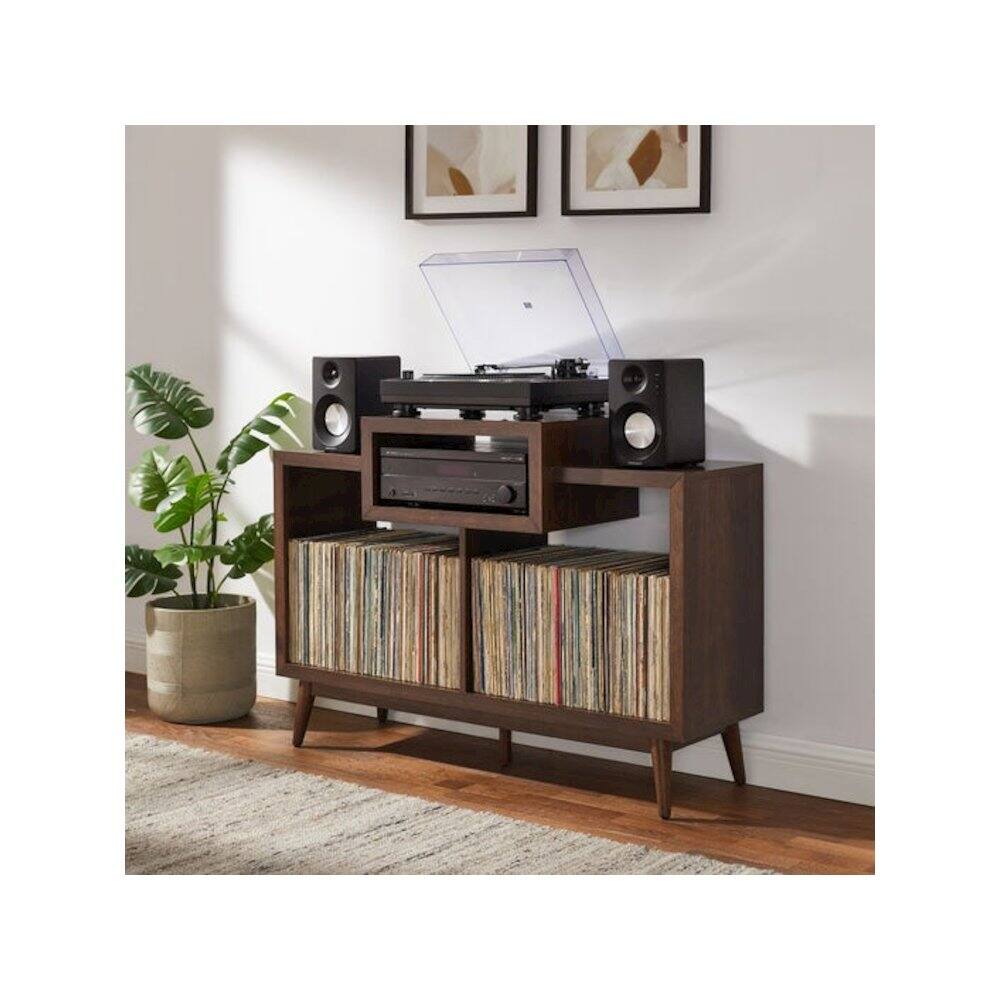 Alt View 4. Crosley Furniture - Nashville Medium Record Player Stand With Vinyl Storage - Brown.