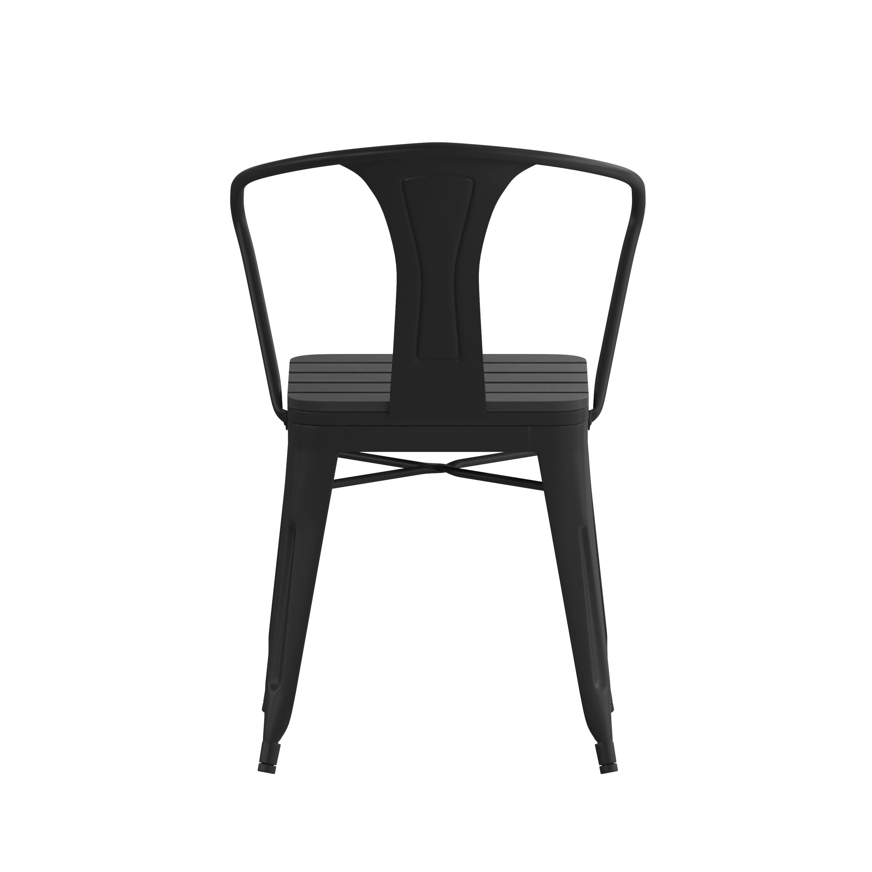 Alt View 8. Emma + Oliver - All-Weather Metal Stack Chair with Arms and Polyresin Seat and Back - Black.