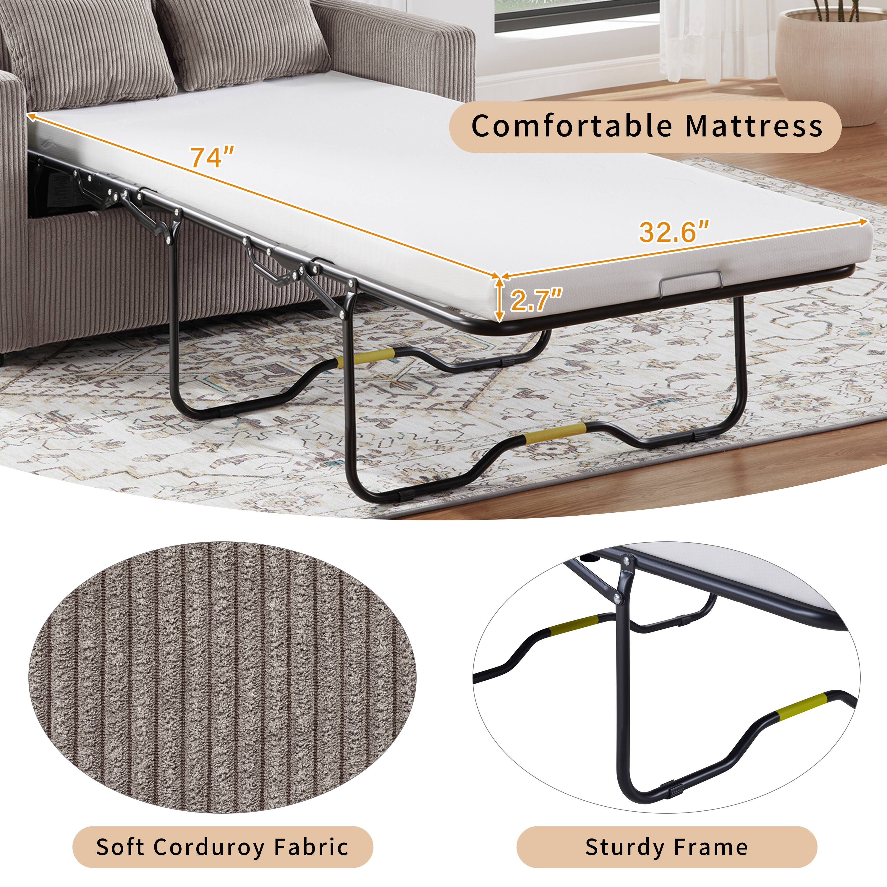 74" Comfortable Mattress, 32.6" x 2.7" Soft Corduroy Fabric, Sturdy Frame