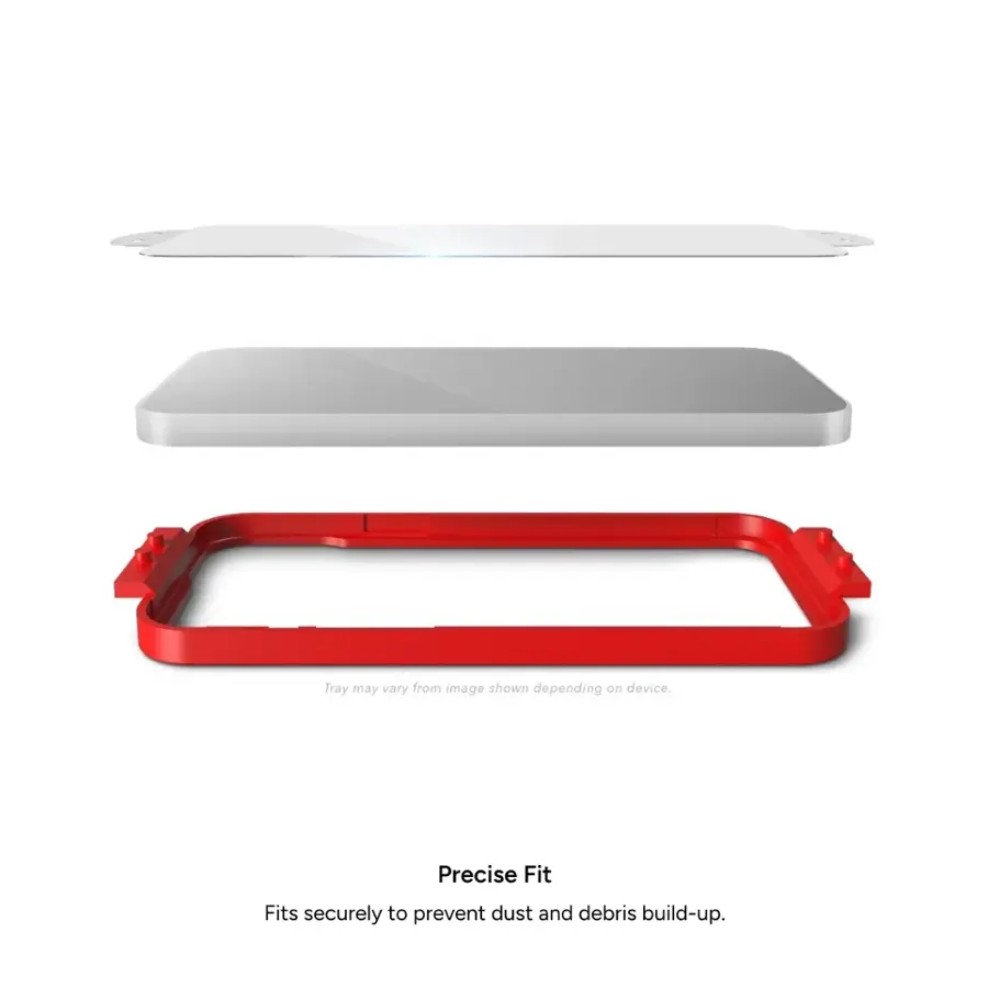 The image shows a red case that fits securely to prevent dust and debris build-up. The case is designed to fit a device, and the precise fit ensures a snug fit to protect the device from dust and debris.